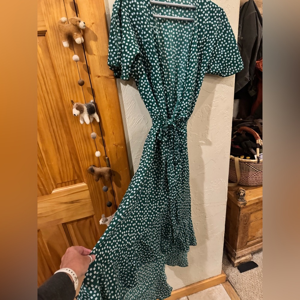 Green Polka Dot Wrap Dress